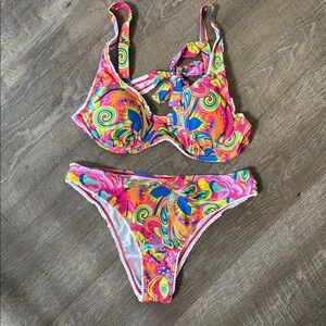 Bright blue green pink yellow 2 piece size XL